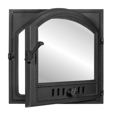 Drzwiczki do pieca K 505, 491×491 mm, Żeliwo, Odporność 700–950℃, Obrotowe otwieranie