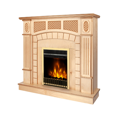 Kominek elektryczny Amsterdam wood & Gala gold, Art Flame, 1120x1150x300 mm, 2000W, Termostat, 5 poziomów intensywności płomienia, Timer