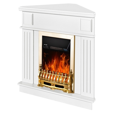 Kominek elektryczny narożny Marina & Galileo gold, Art Flame, 1000x1000x500 mm, 2000W, Termostat, 5 poziomów intensywności płomienia, Timer