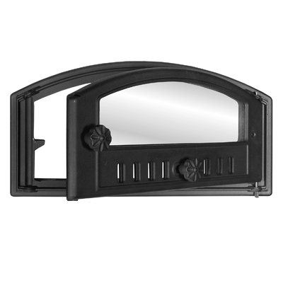 Drzwiczki do pieca K 203, 502×260 mm, Żeliwo, Odporność 700–950℃, Obrotowe otwieranie